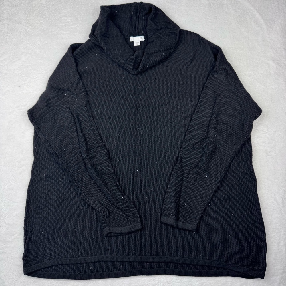 J Jill Sweater Black Beaded Knit Cowl Neck. Wool Viscose Blend. Size XL.